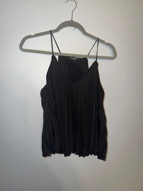 Express Black Pleated V-Neck Camisole with Spaghetti Straps